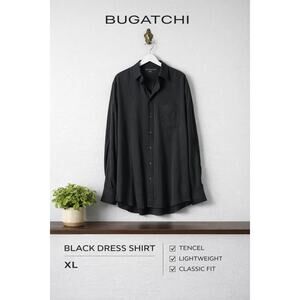 Bugatchi Uomo Dress Shirt Black Tencel Button Up Long Sleeve Mens XL